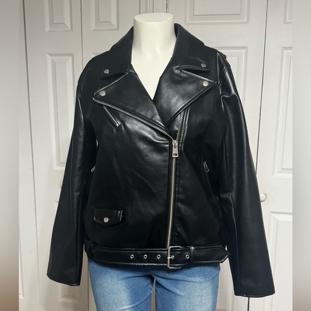 Cotton On Faux Leather Moto Biker Jacket Black Size S/M - Picture 3 of 13